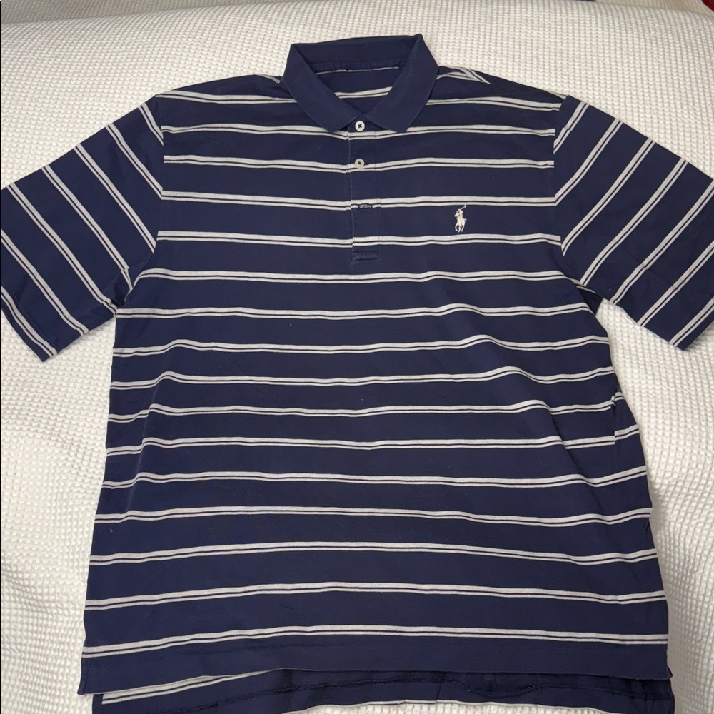 Polo by Ralph Lauren Men's Blue and White Striped Polo - Large
